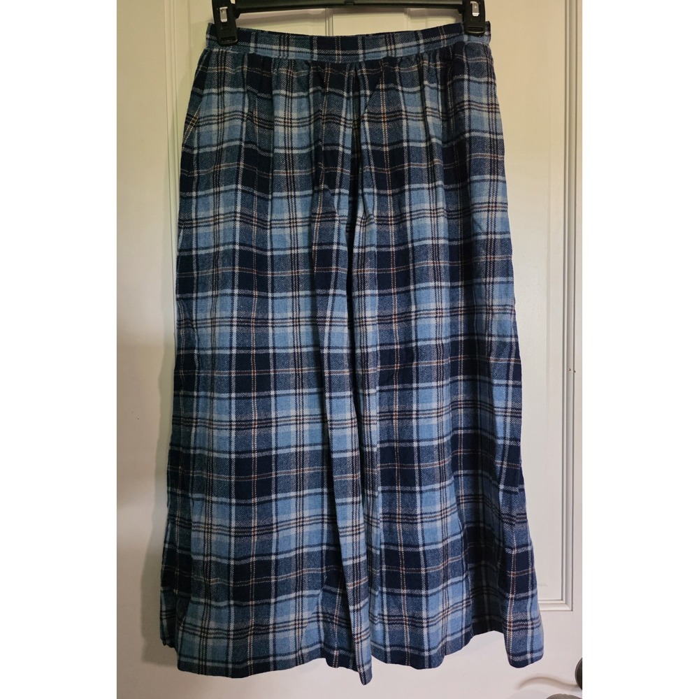 Vintage Pendleton Skirt Full Long Pleated Blue Plaid Virgin Wool Sz 12 USA Made